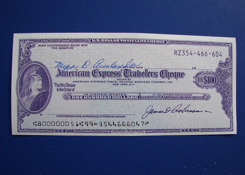 Vintage American Express Travelers Check Cheque $100 US Dollars Unused