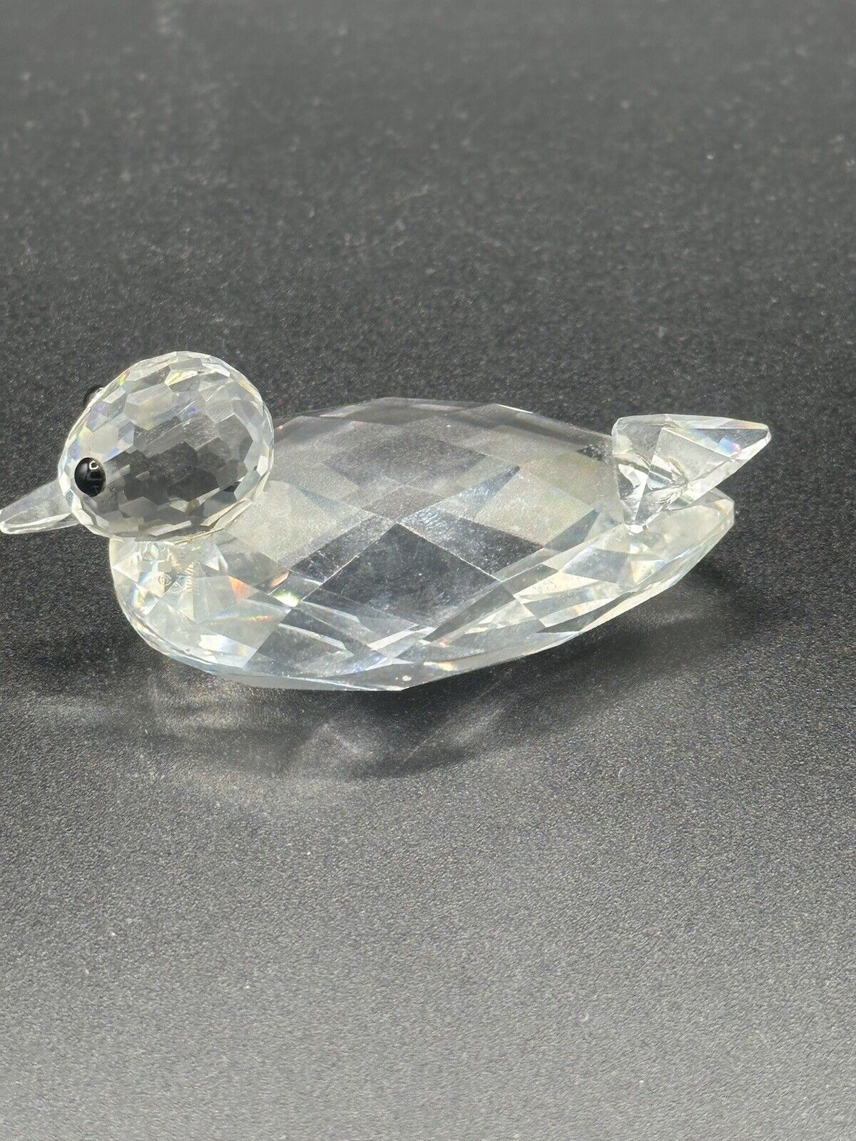 Vintage Swarovski Crystal Clear Mallard Duck Figurine Crystal Beak- Stamped