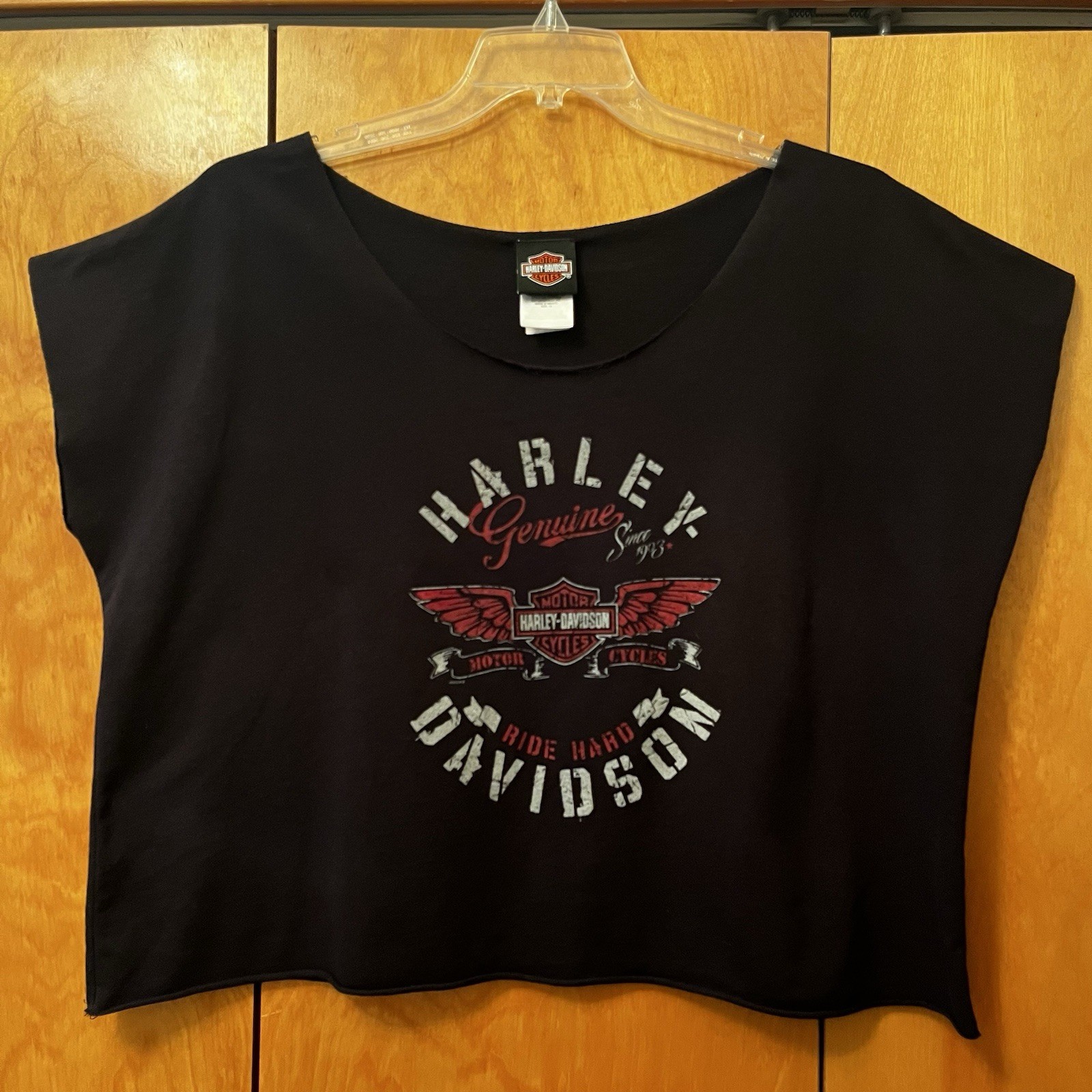 Harley-Davidson Womens XL Crop Top Ride Hard Black Graphic T-Shirt Sacramento CA