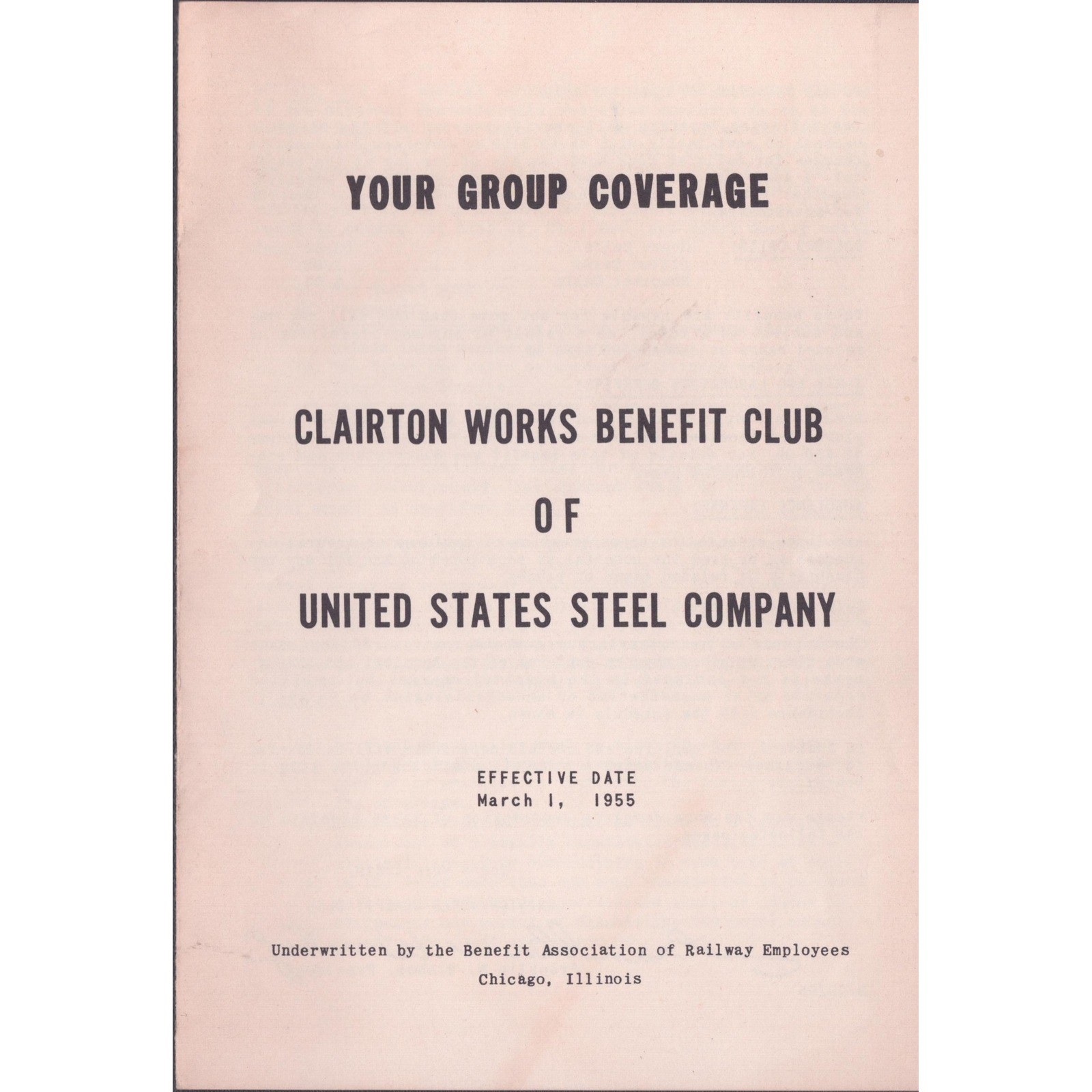 1955 US Steel Clairton Works Benefit Club Group Insurance Booklet Pennsylvania