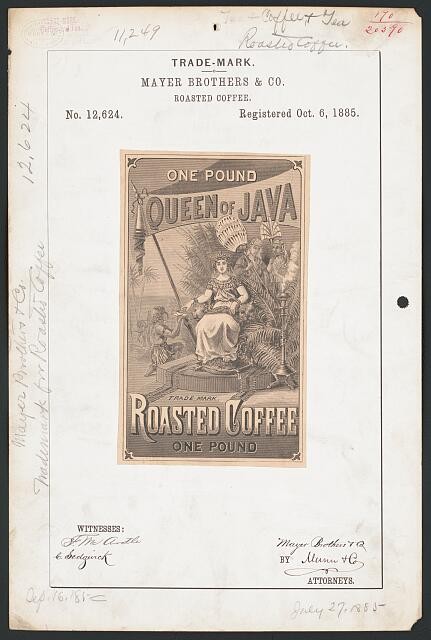 Photo:Mayer Brothers & Co Queen of Java Roasted Coffee Trademark 1885