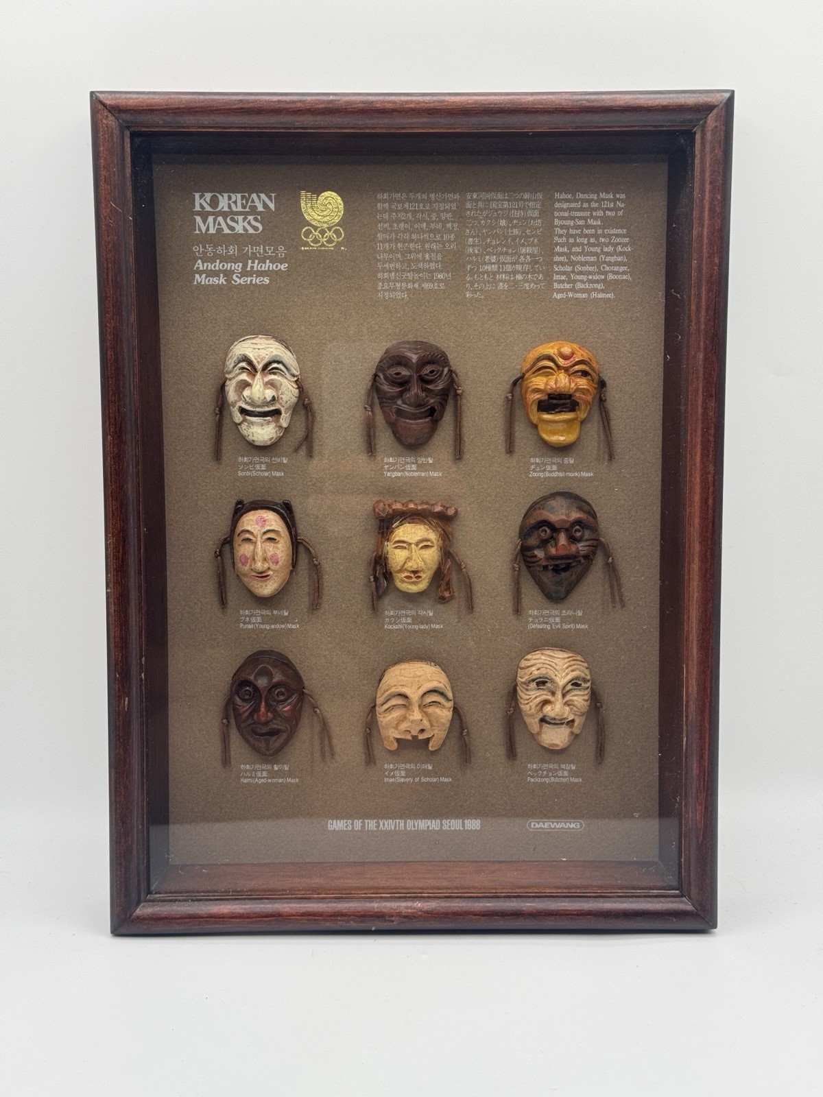 Rare 1988 Seoul Olympics Korean Hahoe Mask Display Daewang