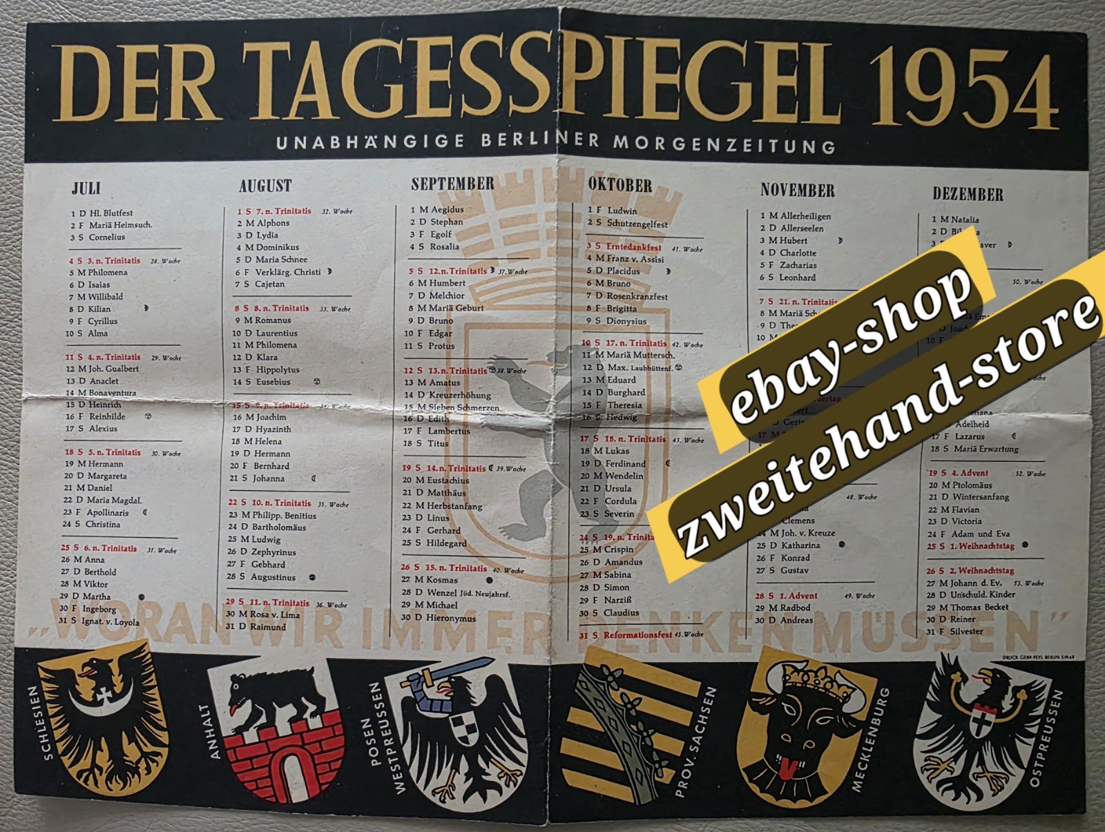 Calendar from 1954 \