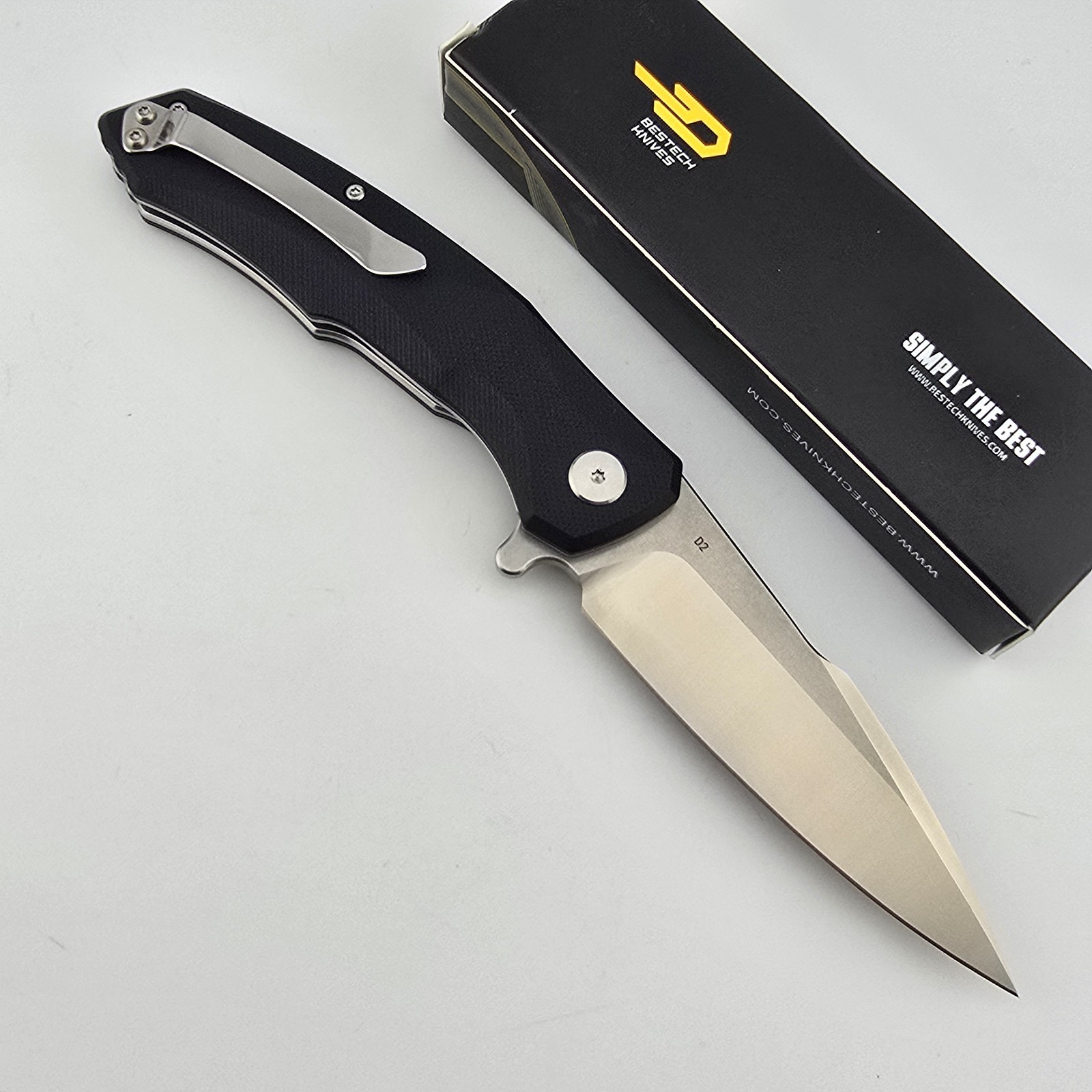 Bestech Warwolf BG04A Folding Knife Spear Point D2 Black G10 Flipper Liner Lock