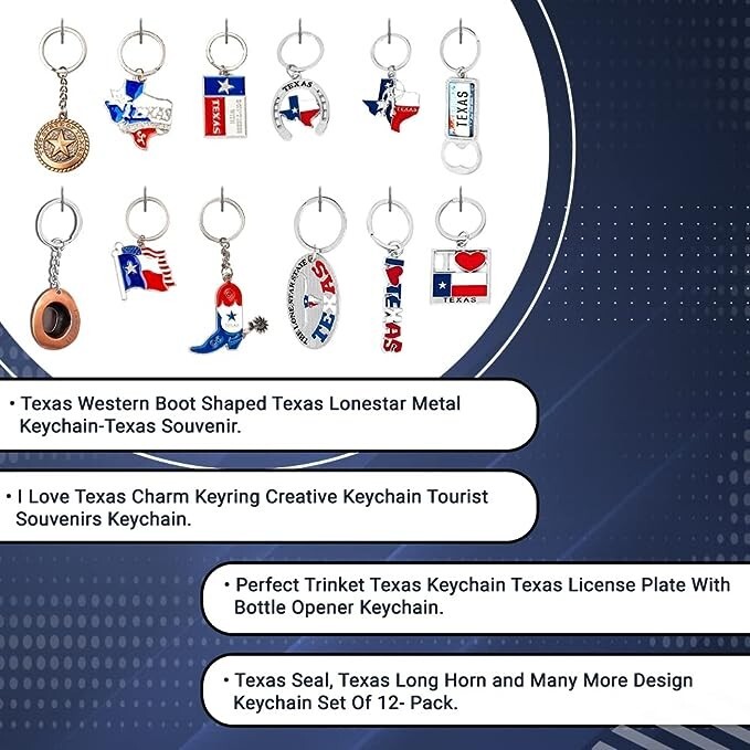 Lamatar1 Set Of 12 Texas Souvenir 12 Pcs Key Chain Metalic Unique design