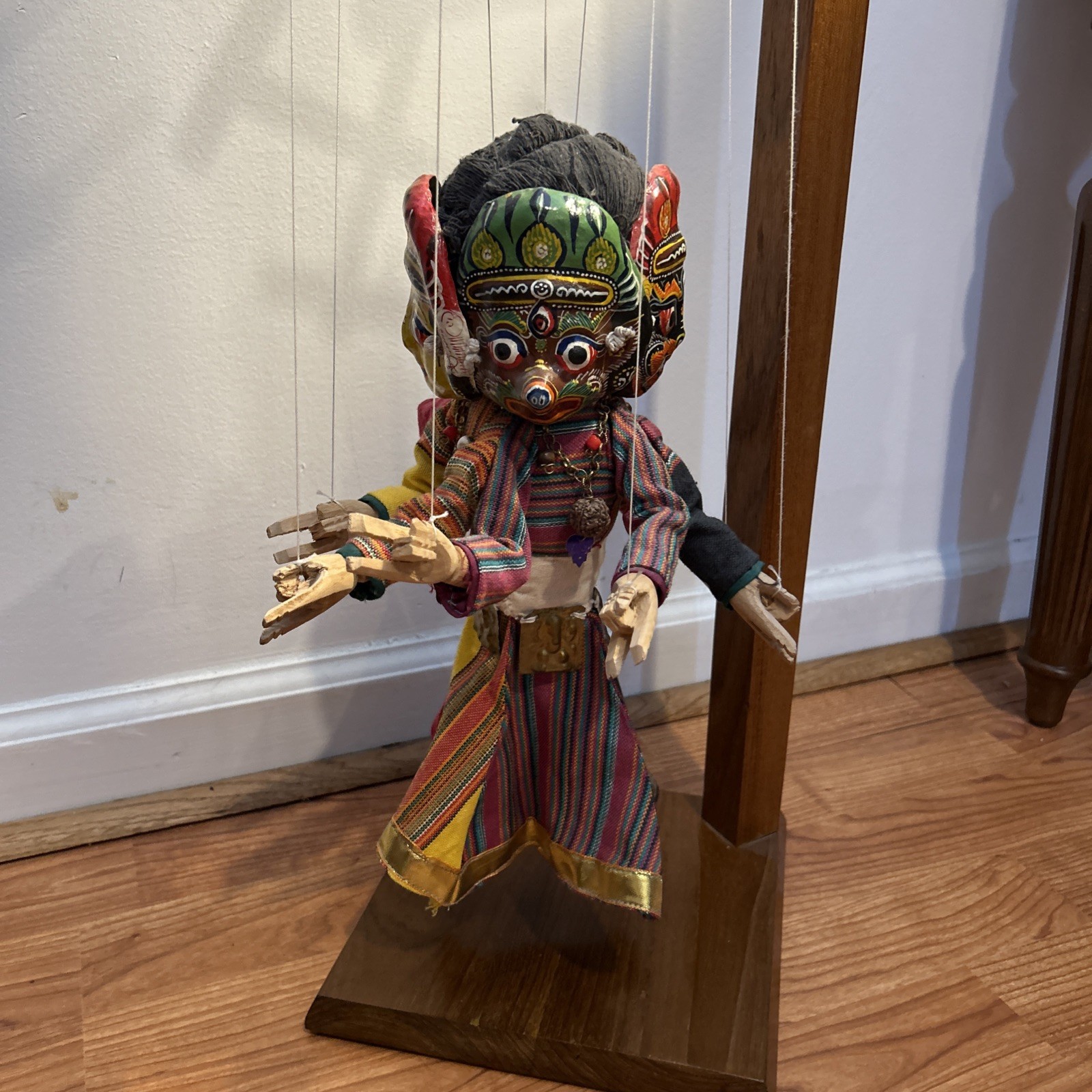 Handmade Four Faced Kumari Nepalese Marionette Puppet Tribal Figure Handmade Four Faced Kumari Nepalese Marionette Puppet Tribal Figure