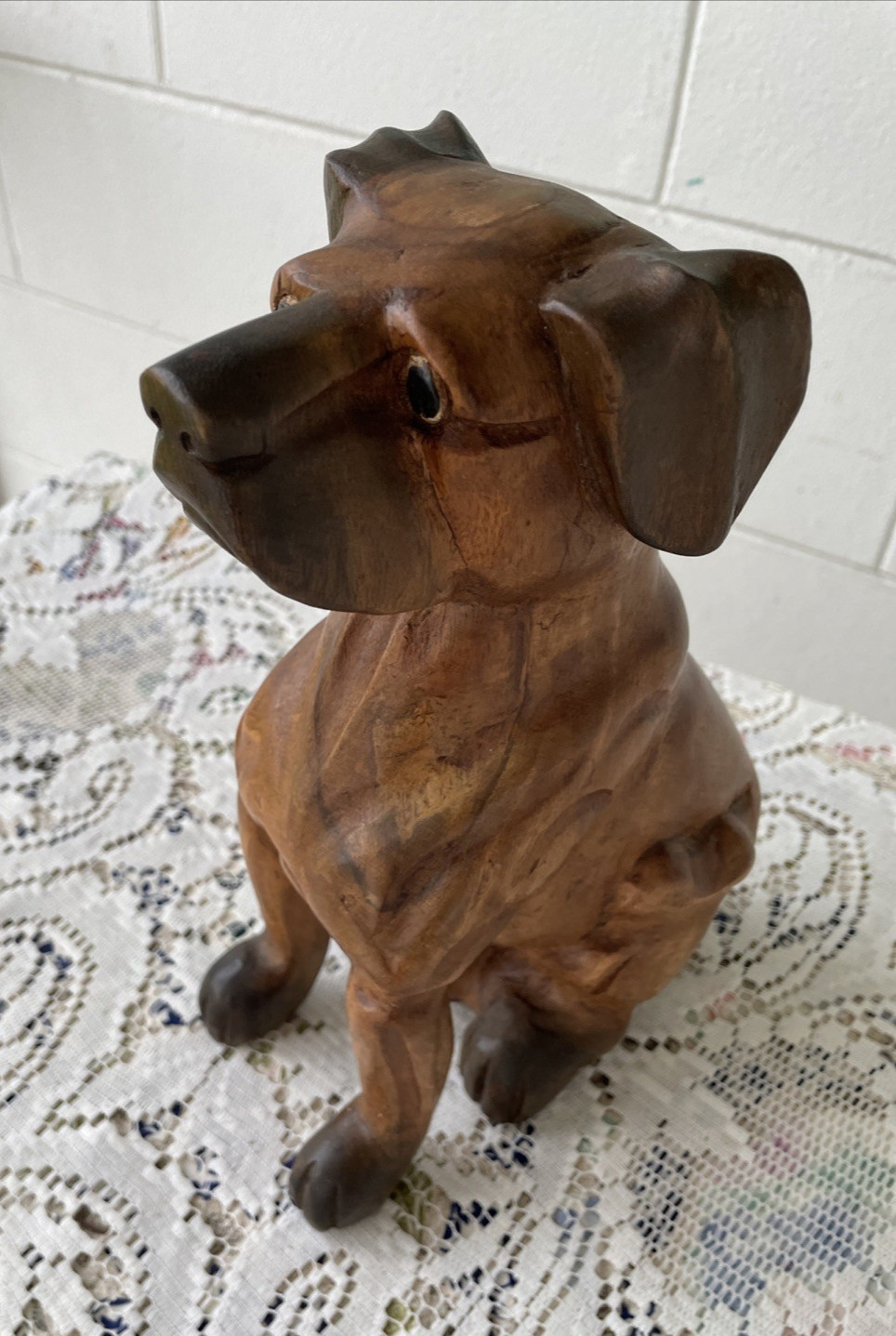 Vintage Hand Carved Wood Sitting Boxer Dog Figurine 10\ Vintage Hand Carved Wood Sitting Boxer Dog Figurine 10\