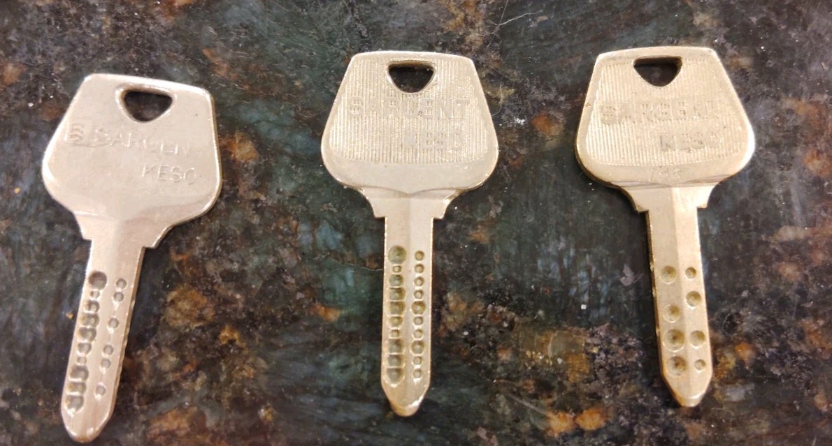 Three Vintage Sargent Keso High Security Dimple Keys Three Vintage Sargent Keso High Security Dimple Keys