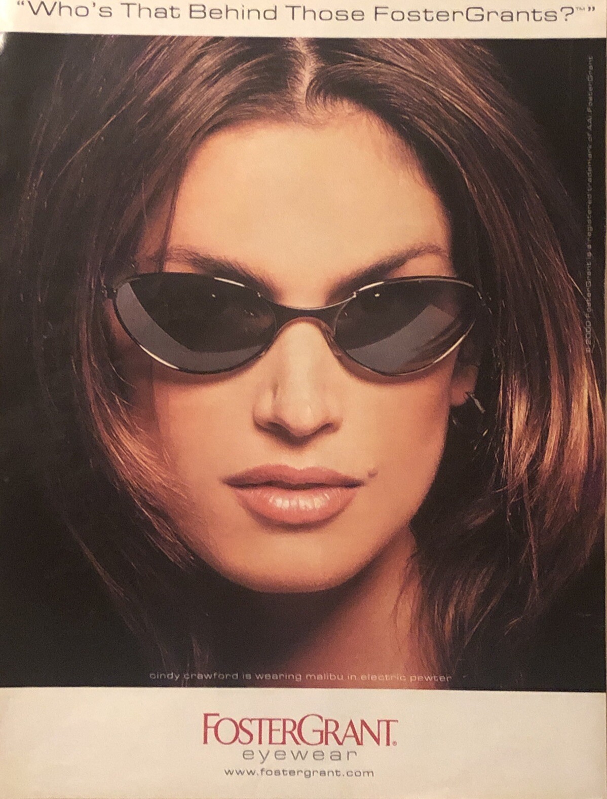 2000 Cindy Crawford Foster Grant Eyewear PRINT AD Malibu Sunglasses Fashion VTG