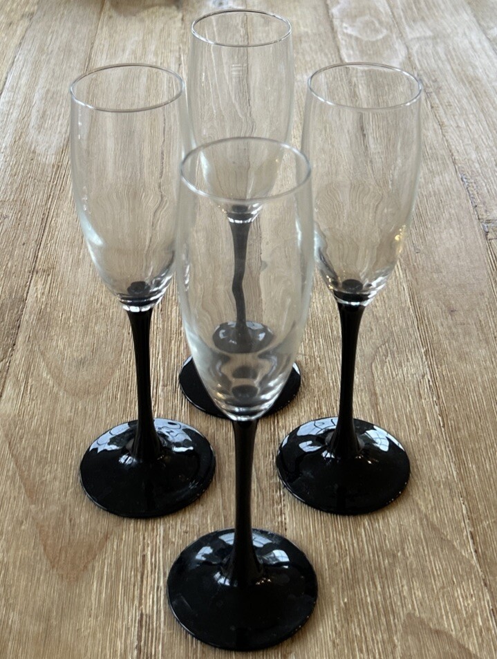 Set 4 Luminarc BLACK STEM CHAMPAGNE FLUTE France Wine Glasses