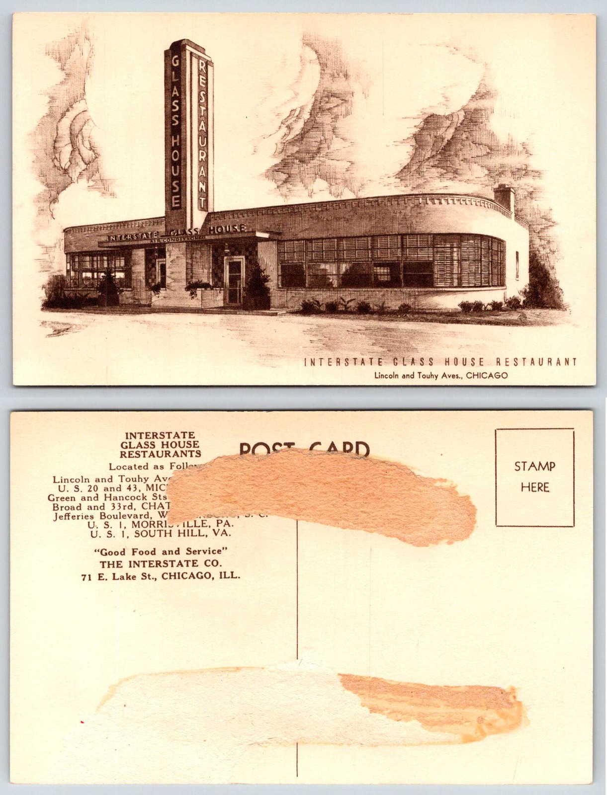 Chicago Illinois Interstate Glass House Restaurant Postcard AS65
