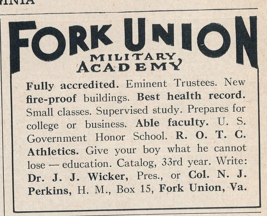 Magazine Ad - 1930 - Fork Union Military Academy - Fork Union, VA