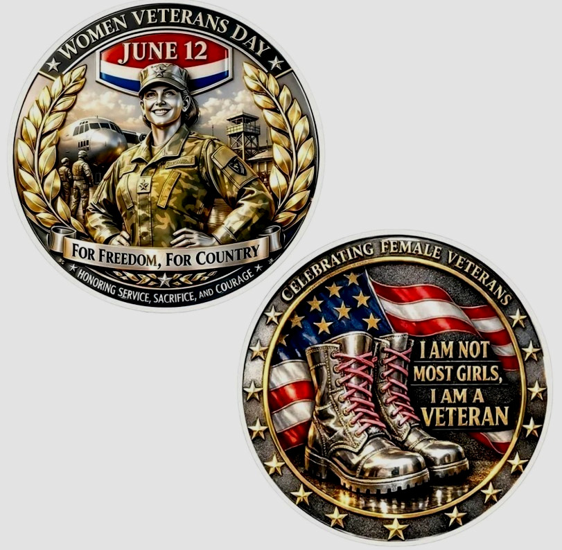 Women Veterans Day June 12 Female Veteran Military Challenge Coin Gift 3D Women Veterans Day June 12 Female Veteran Military Challenge Coin Gift 3D