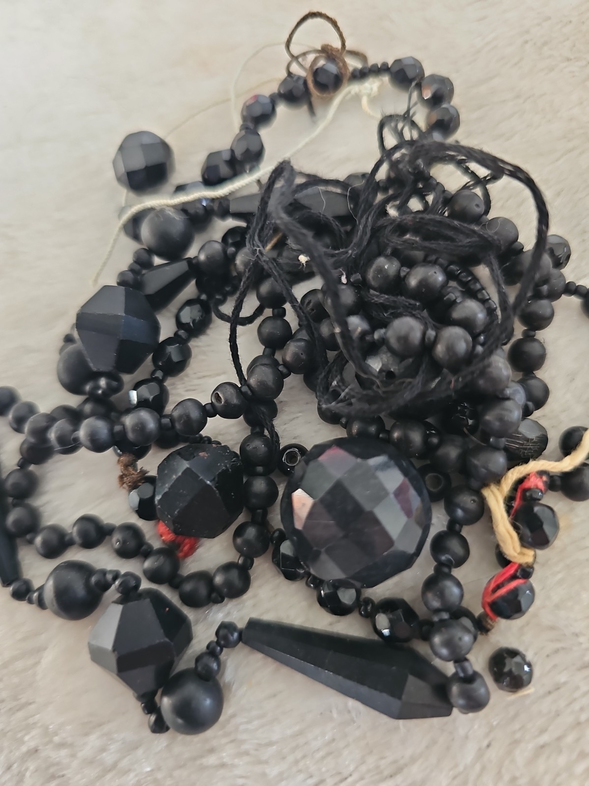 Vintage Assorted Size & Shape Black Glass Beads Polished & Matte