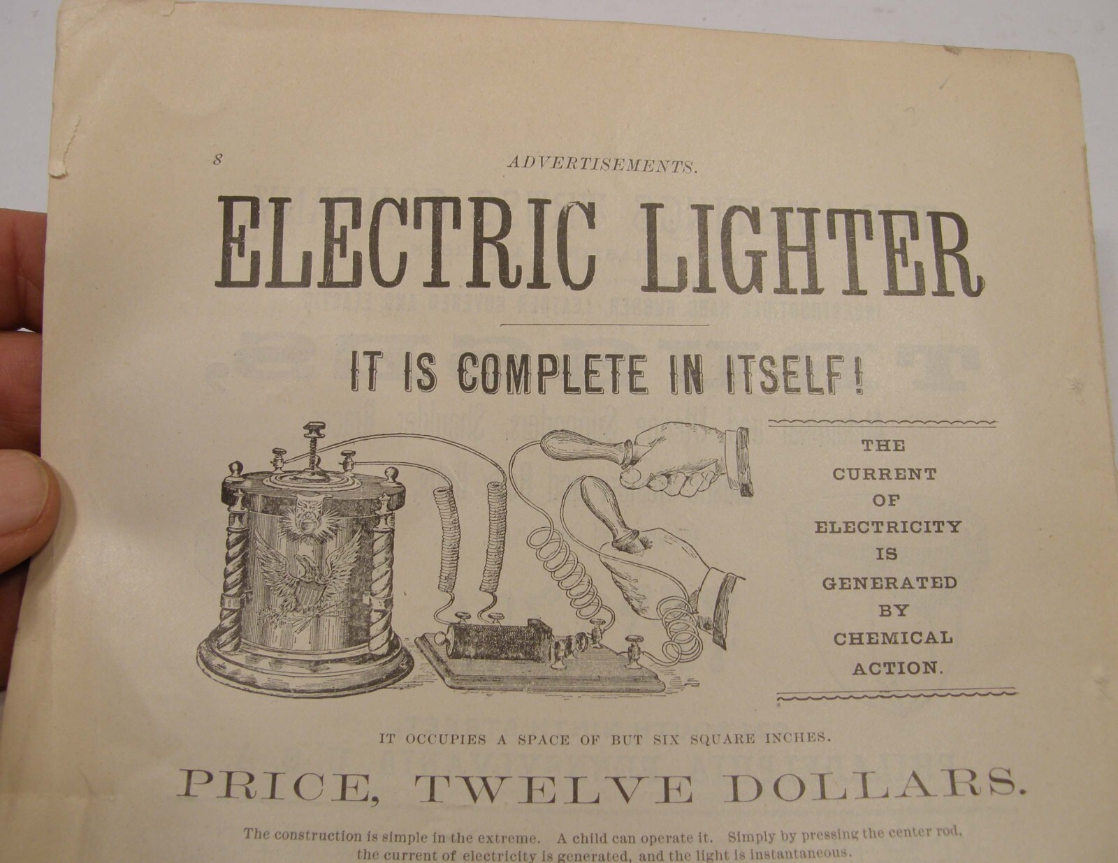 ANTIQUE c1892 PAPER ADVERTISEMENT BARR ELECTRIC MFG CO BATTERY-OP LIGHTER ANTIQUE c1892 PAPER ADVERTISEMENT BARR ELECTRIC MFG CO BATTERY-OP LIGHTER