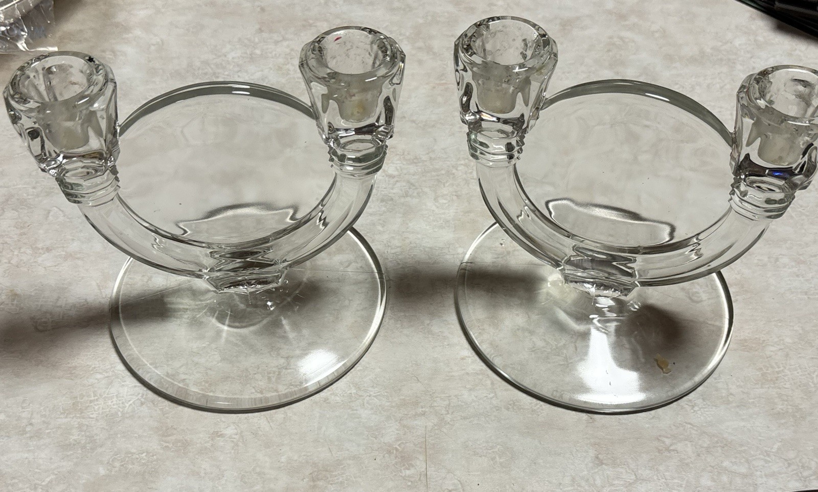 Vintage Indiana No. 300 Crystal Two-Light Candlestick Pair Decor Vintage Indiana No. 300 Crystal Two-Light Candlestick Pair Decor