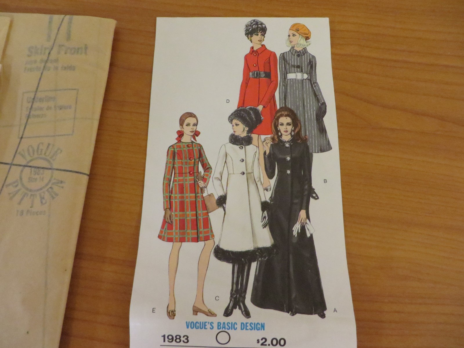 Vintage 1960s VOGUE Basic Design Empire Waist Midi Maxi Coat Sewing Pattern 1983