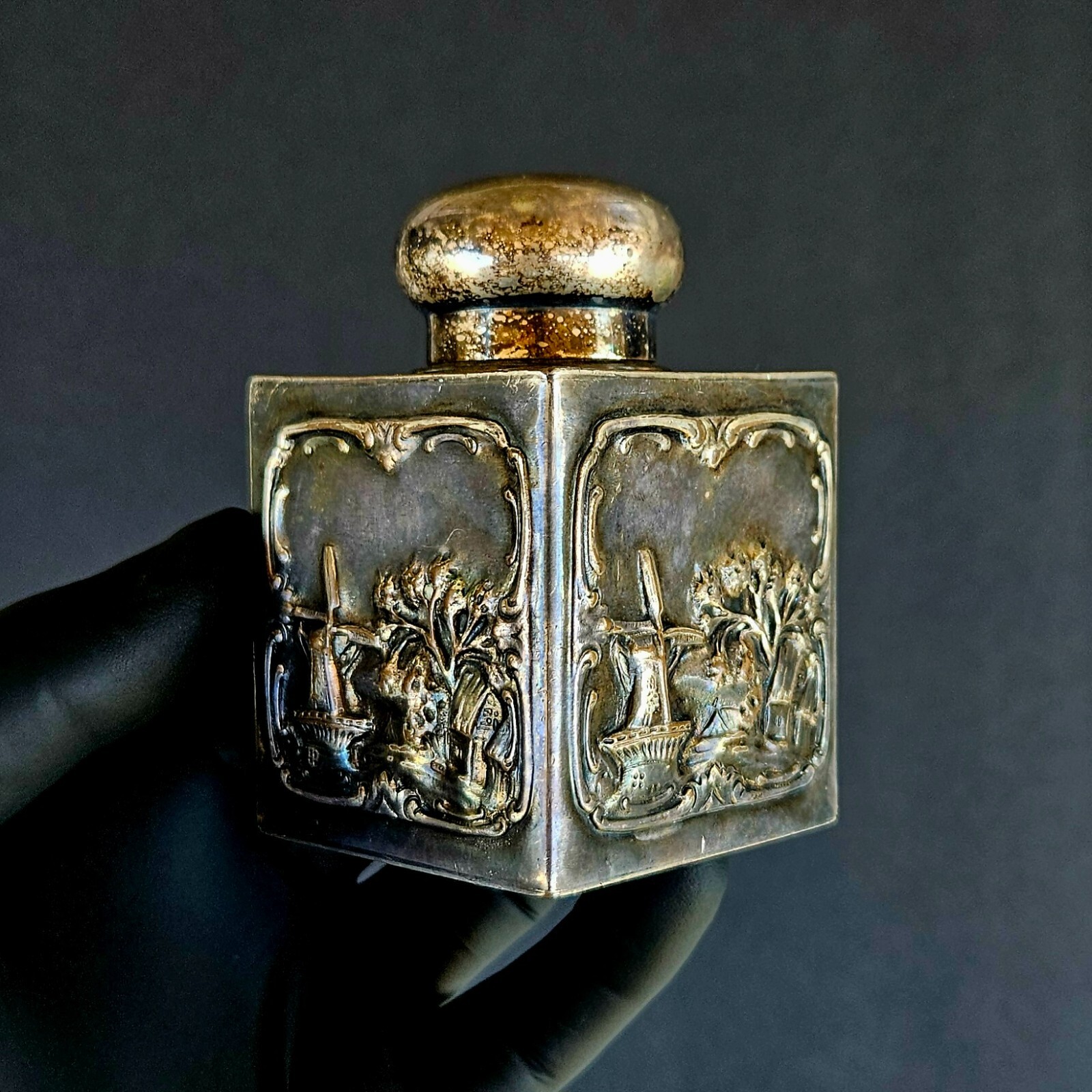 Antique Victorian English Sheffield Silverplate Over Copper Tea Caddy