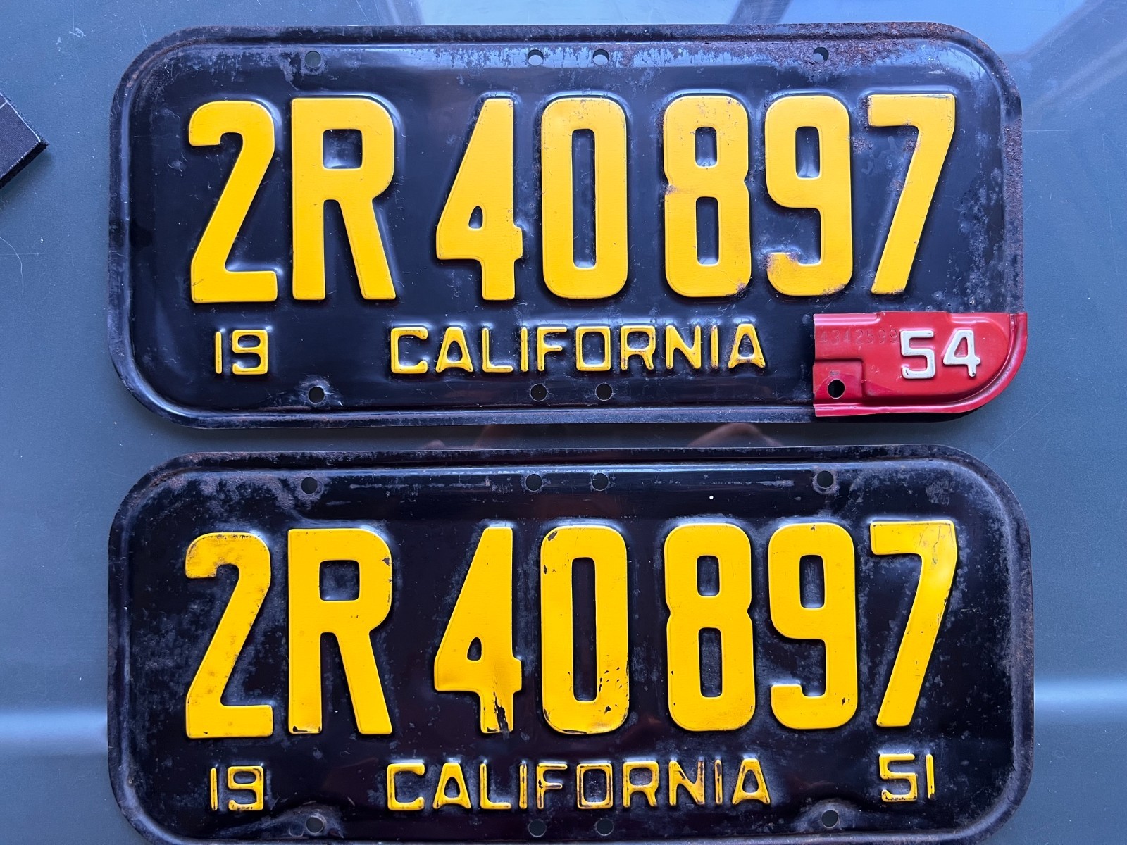 Original 1951 California '51 CA License set with 54 Tag Original 1951 California '51 CA License set with 54 Tag