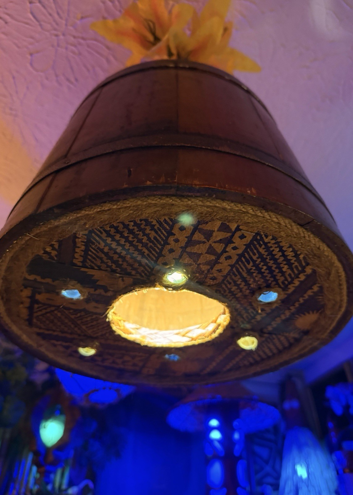 Tiki lamp light barrel bar swag Tropical lighting Tiki bahooka style Vtg Tapa