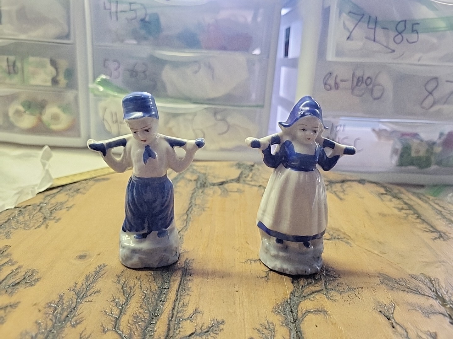 Vintage Dutch Boy & Girl Figures Blue & White Porcelain Set Antique Japan 