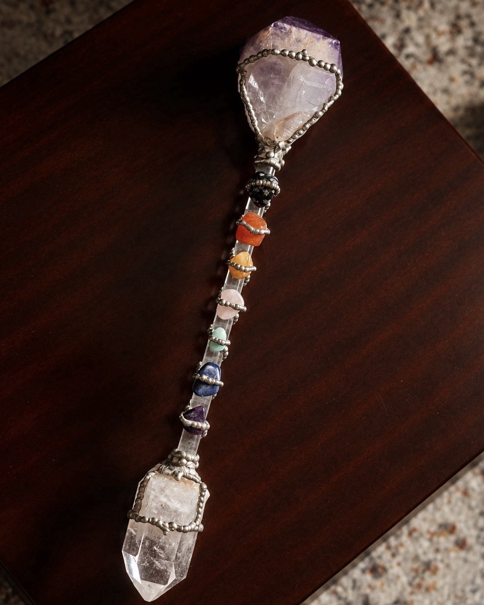 12” Handmade Crystal Chakra Wand Quartz Amethyst Gemstone Altar Decor