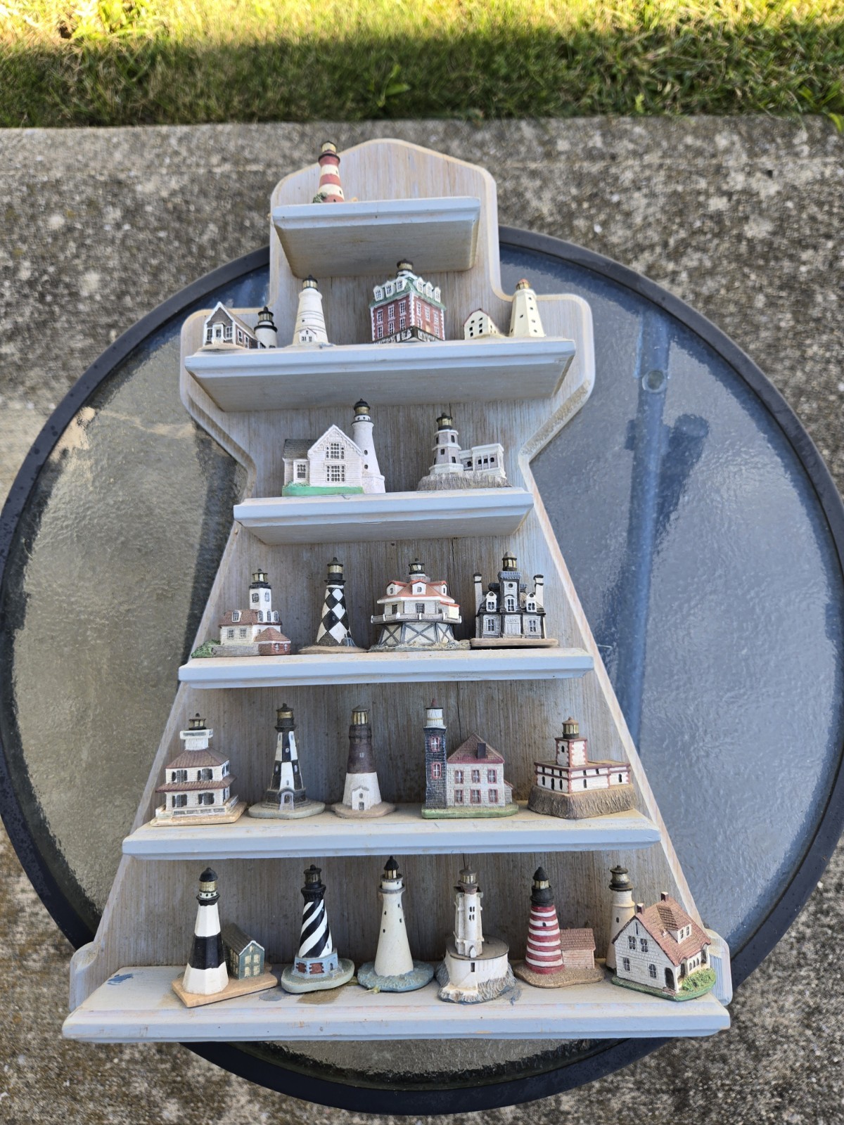 Vtg Lenox Thimble American Lighthouse Collection (21) +1 Wooden Lighthouse Racks