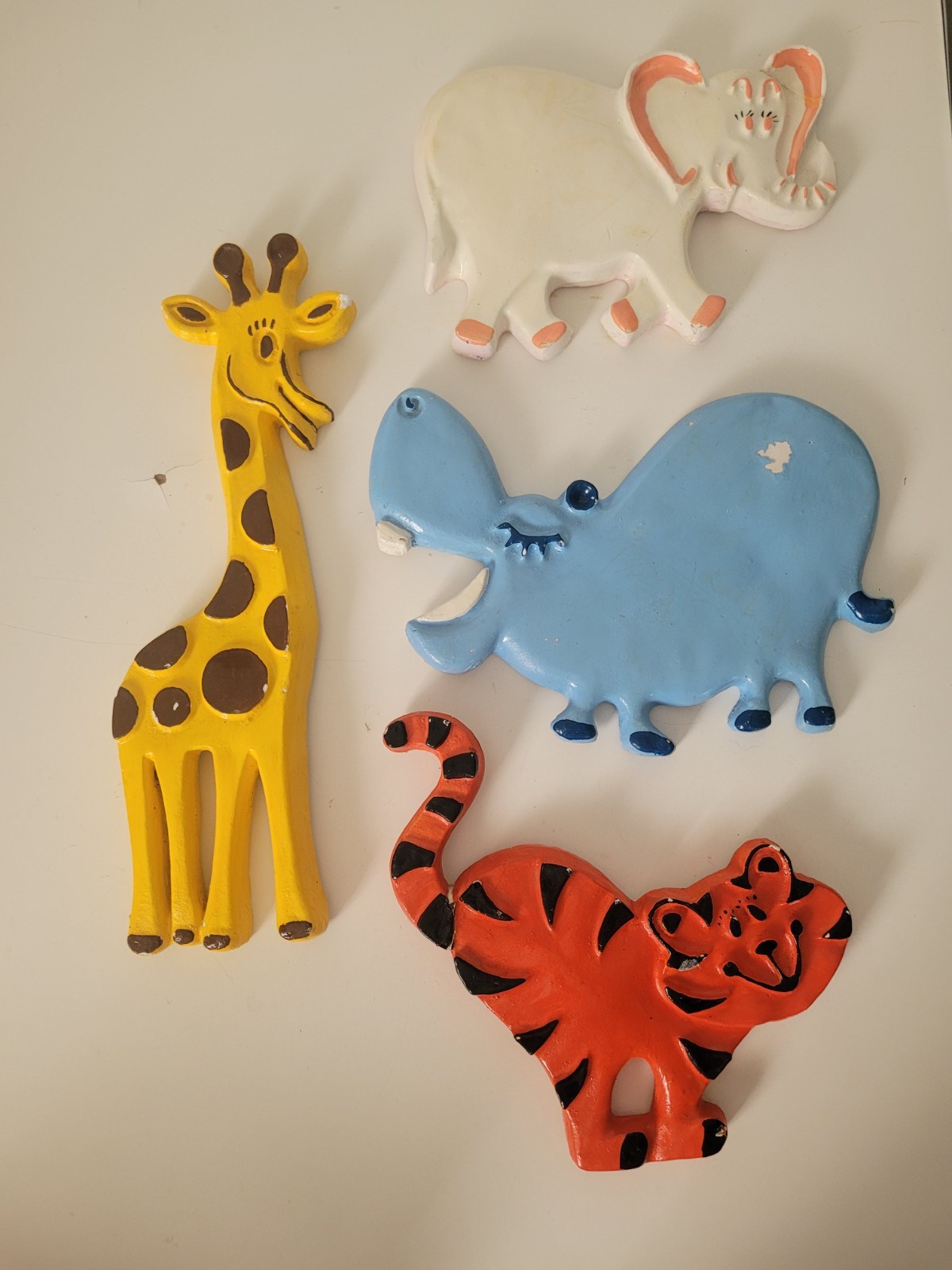 Vintage MCM Jungle Animals Plaster Chalkware Nursery Wall Plaques Elephant Tiger Vintage MCM Jungle Animals Plaster Chalkware Nursery Wall Plaques Elephant Tiger