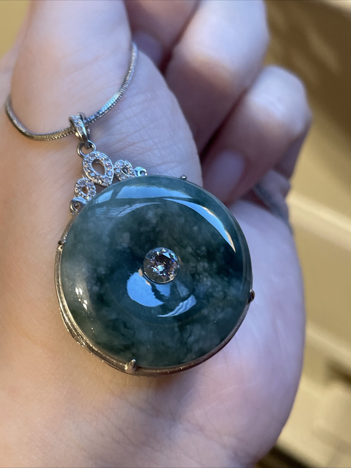 Certified Jadeiet Donut Pendant 翡翠玉環平安扣 飄花 S925純銀鑲嵌