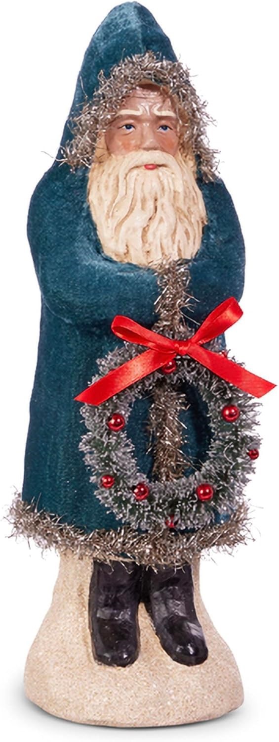 Raz Imports Blue Velvet Santa Claus with Wreath Belsnickle Christmas Figure 12 Raz Imports Blue Velvet Santa Claus with Wreath Belsnickle Christmas Figure 12