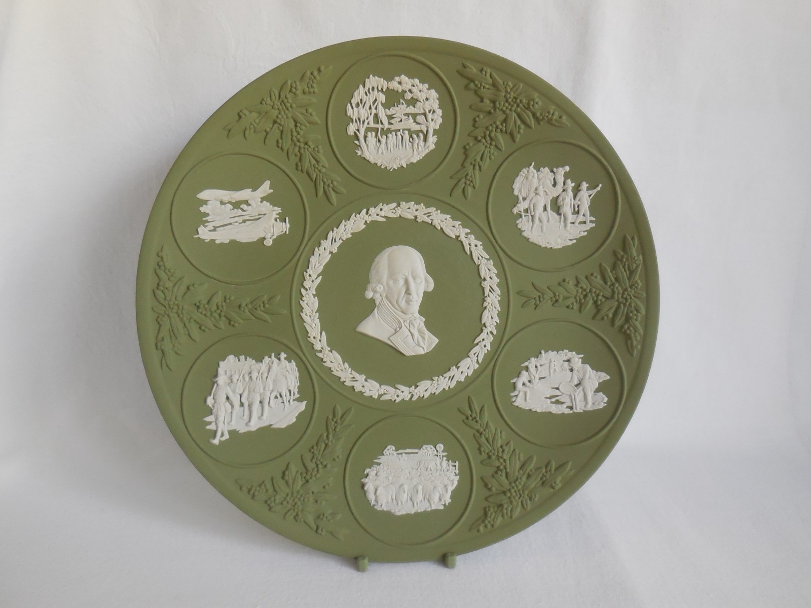 Large Wedgwood Sage Green Jasperware Plate With Stand