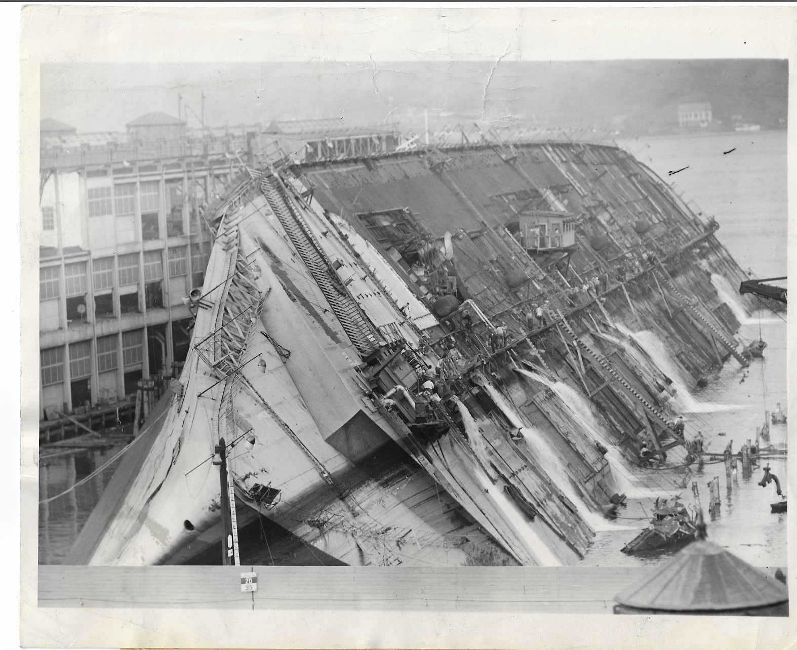 Raising SS Normandie USS Lafayette 1943 Vintage Press Photo Liner Ship 8x10 NYC