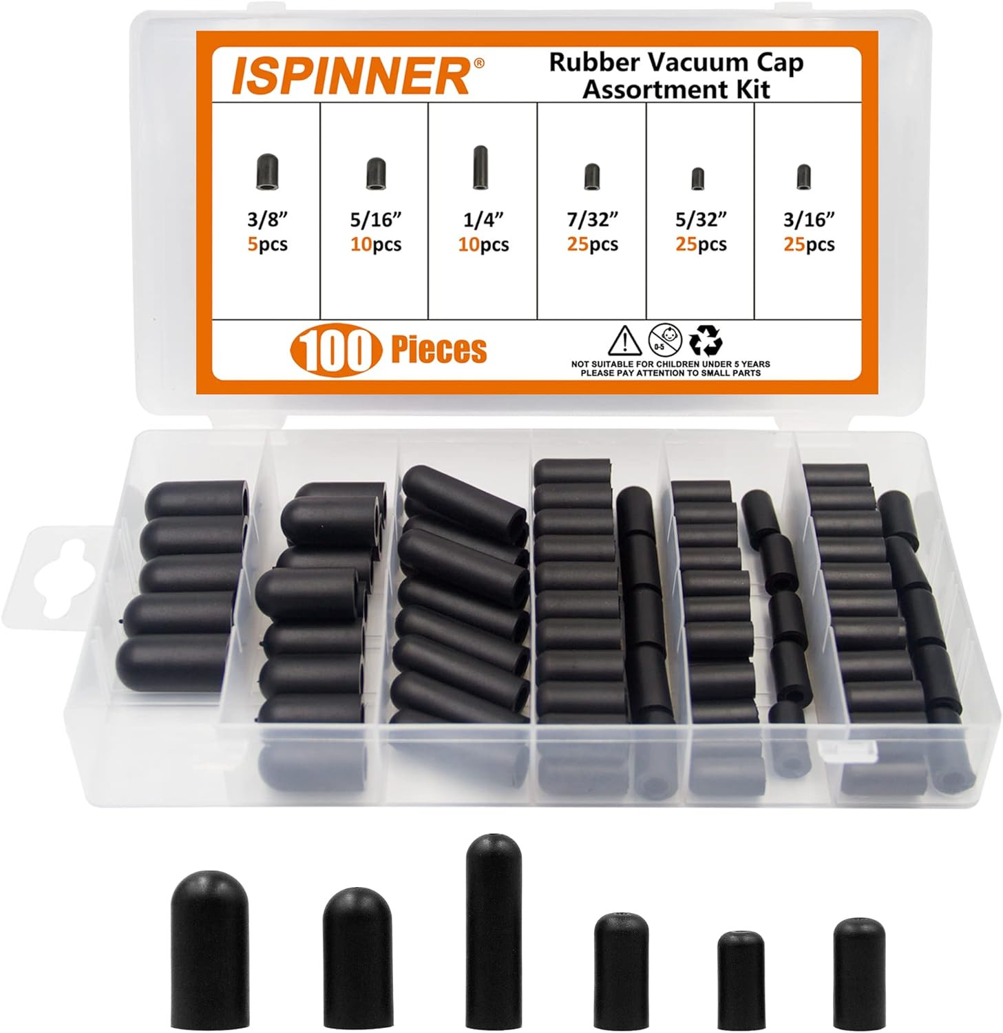 100Pcs Rubber Vacuum Cap Assortment Kit, Automotive Hose End Caps, 6 Sizes