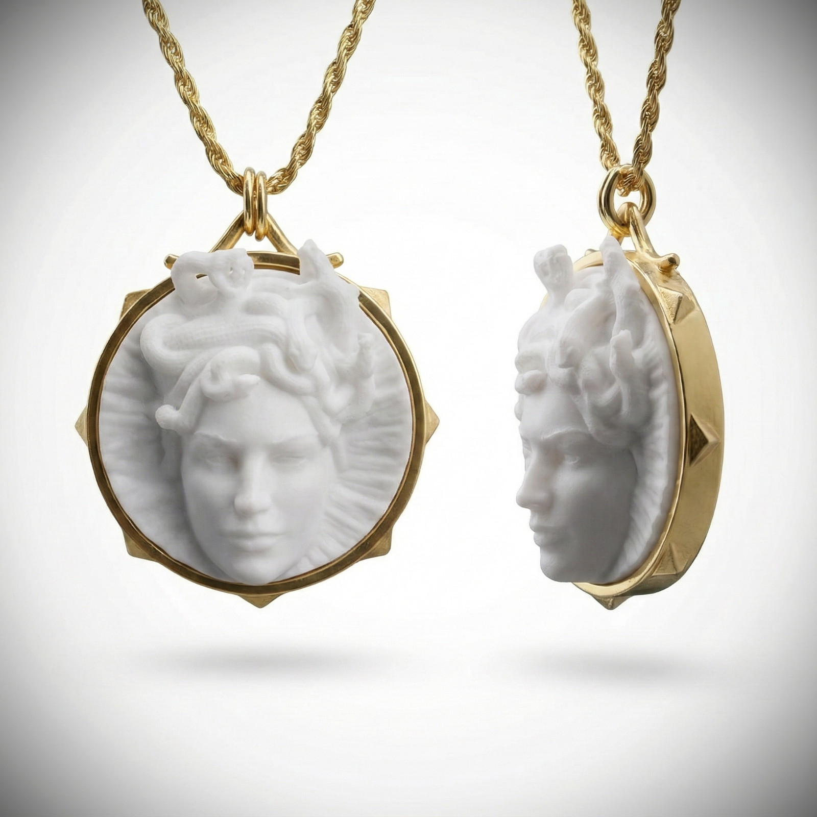 Handmade Gold Plated 925 Silver Medusa Pendant:  Marble Greek Mythology