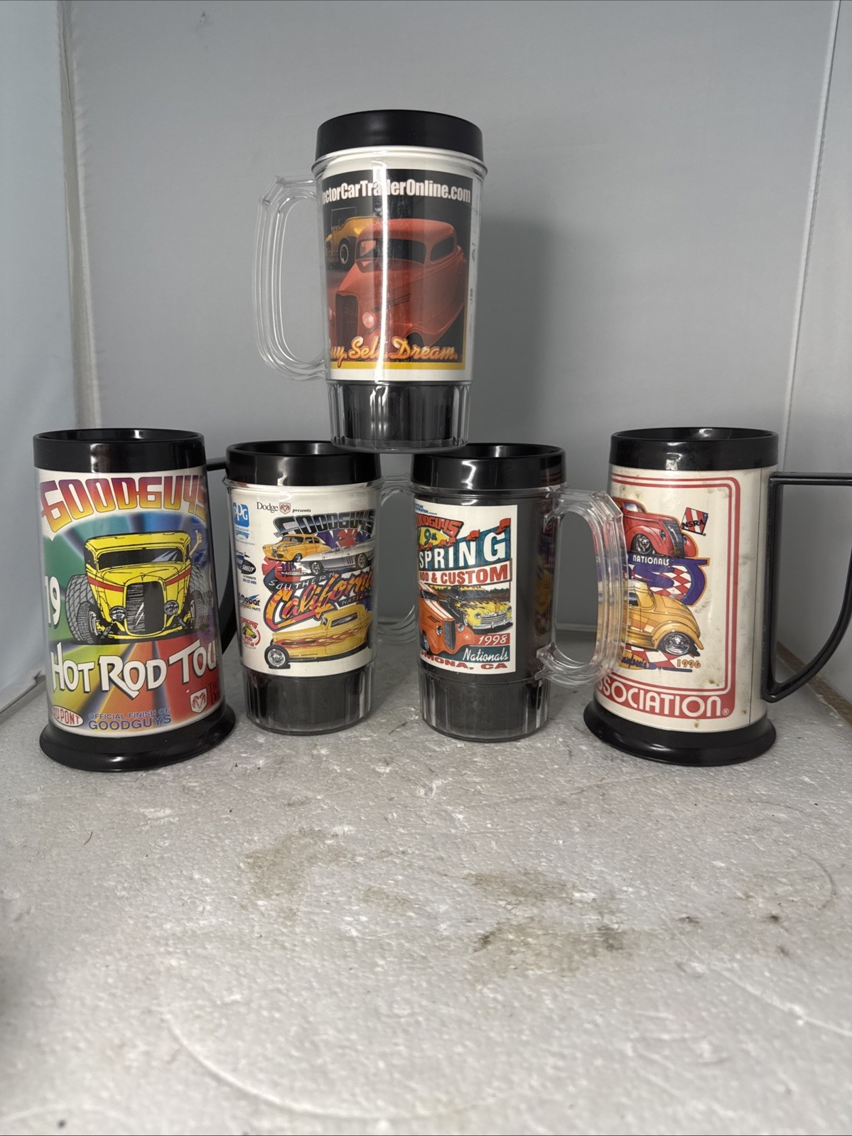 Lot of 4 Good Guys, 1 National Street Rod Event Plastic Thermal Mugs C1996/97 Os Lot of 4 Good Guys, 1 National Street Rod Event Plastic Thermal Mugs C1996/97 Os