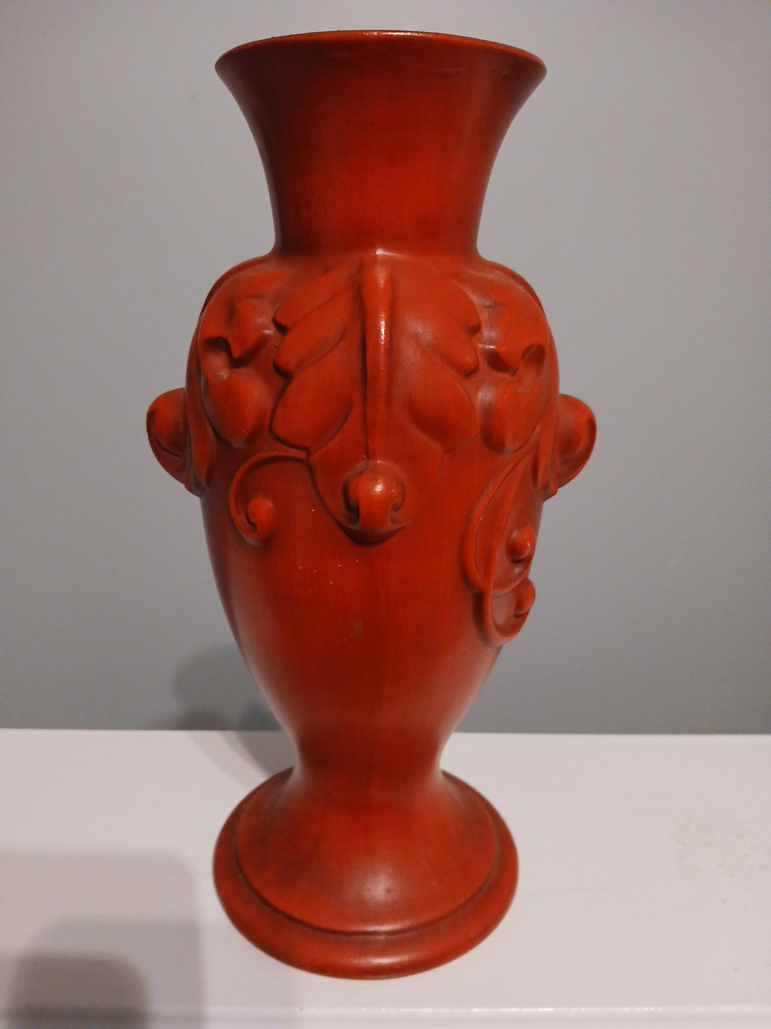 Vintage Red Haeger Ceramic Vase Embossed Design Approx 12 Inch Tall Made In USA Vintage Red Haeger Ceramic Vase Embossed Design Approx 12 Inch Tall Made In USA