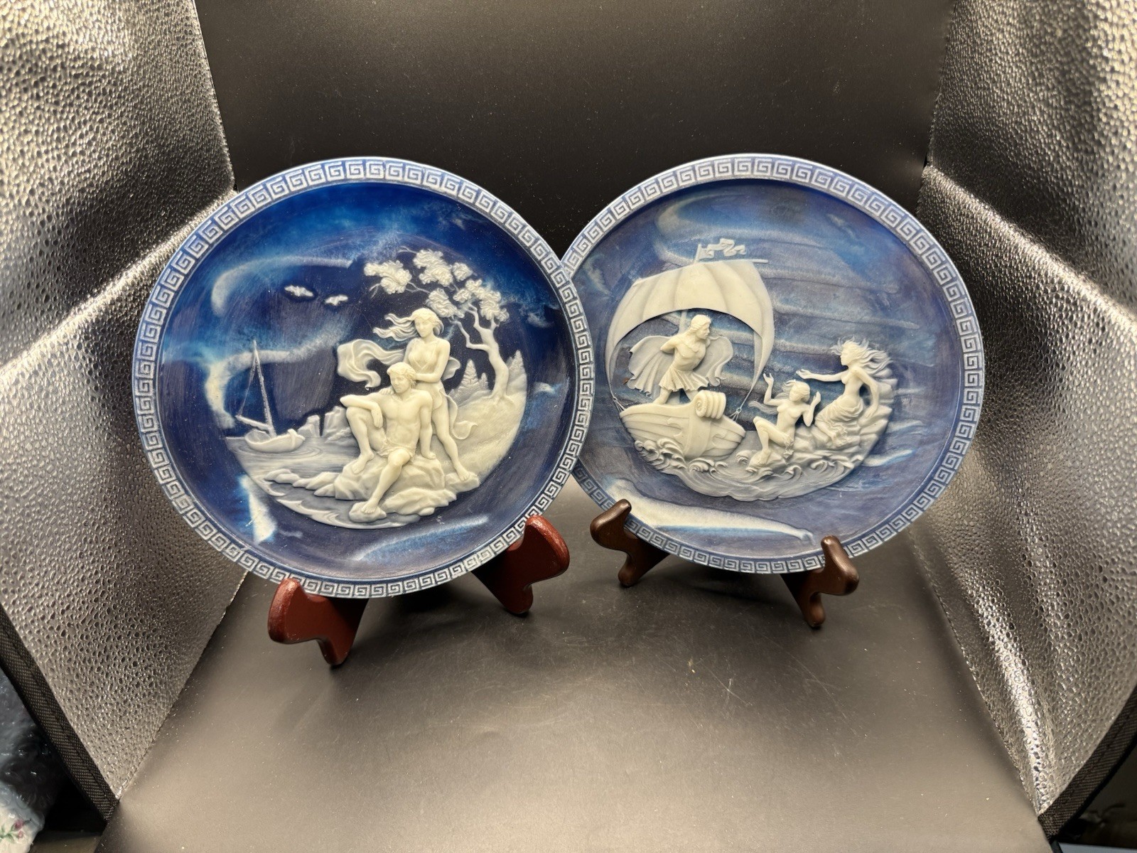 Vintage Incolay Studios Plates: The Voyage of Ulysses Cameo Stone 1985-86
