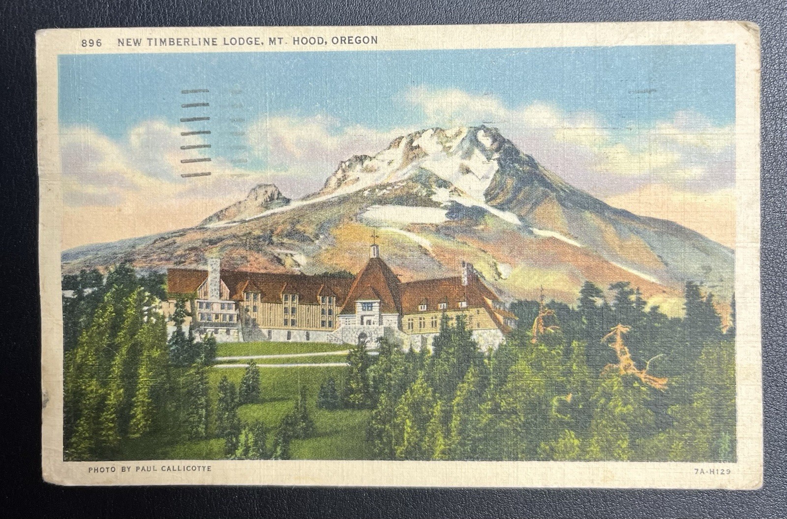 1965 New Timberline Lodge Mt Hood Oregon Paul Callicotte Photo Linen Postcard