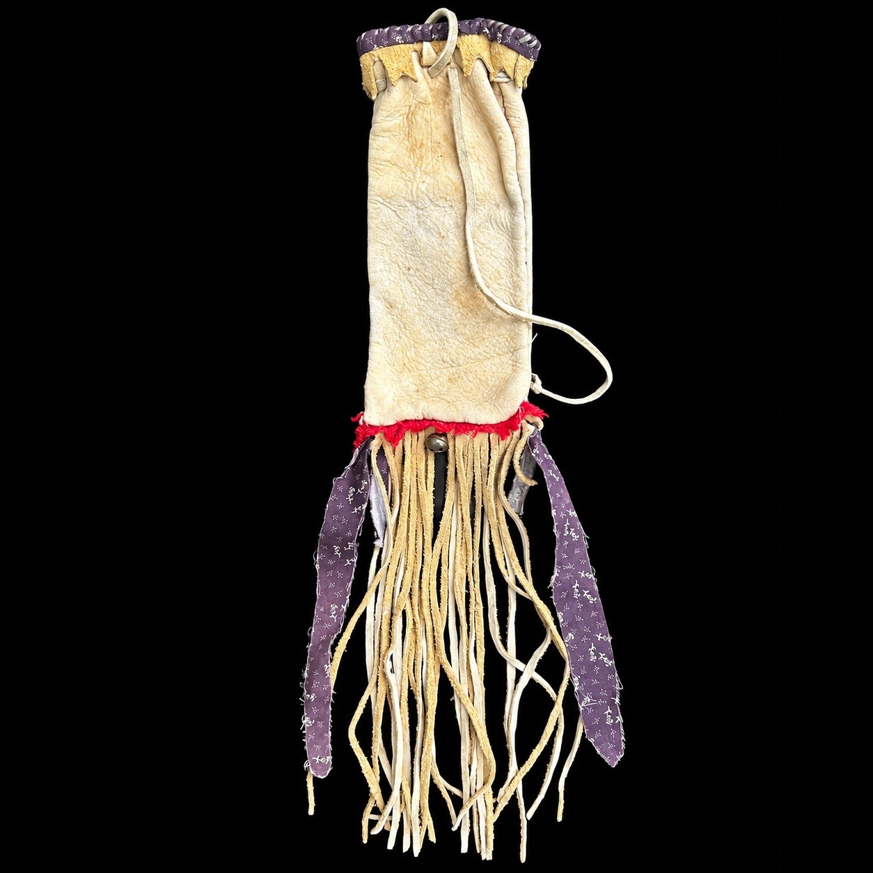 Antique Circa 1900 Iroquois Attributed Medicine Bag Deerskin Trade Cloth Fringe Antique Circa 1900 Iroquois Attributed Medicine Bag Deerskin Trade Cloth Fringe