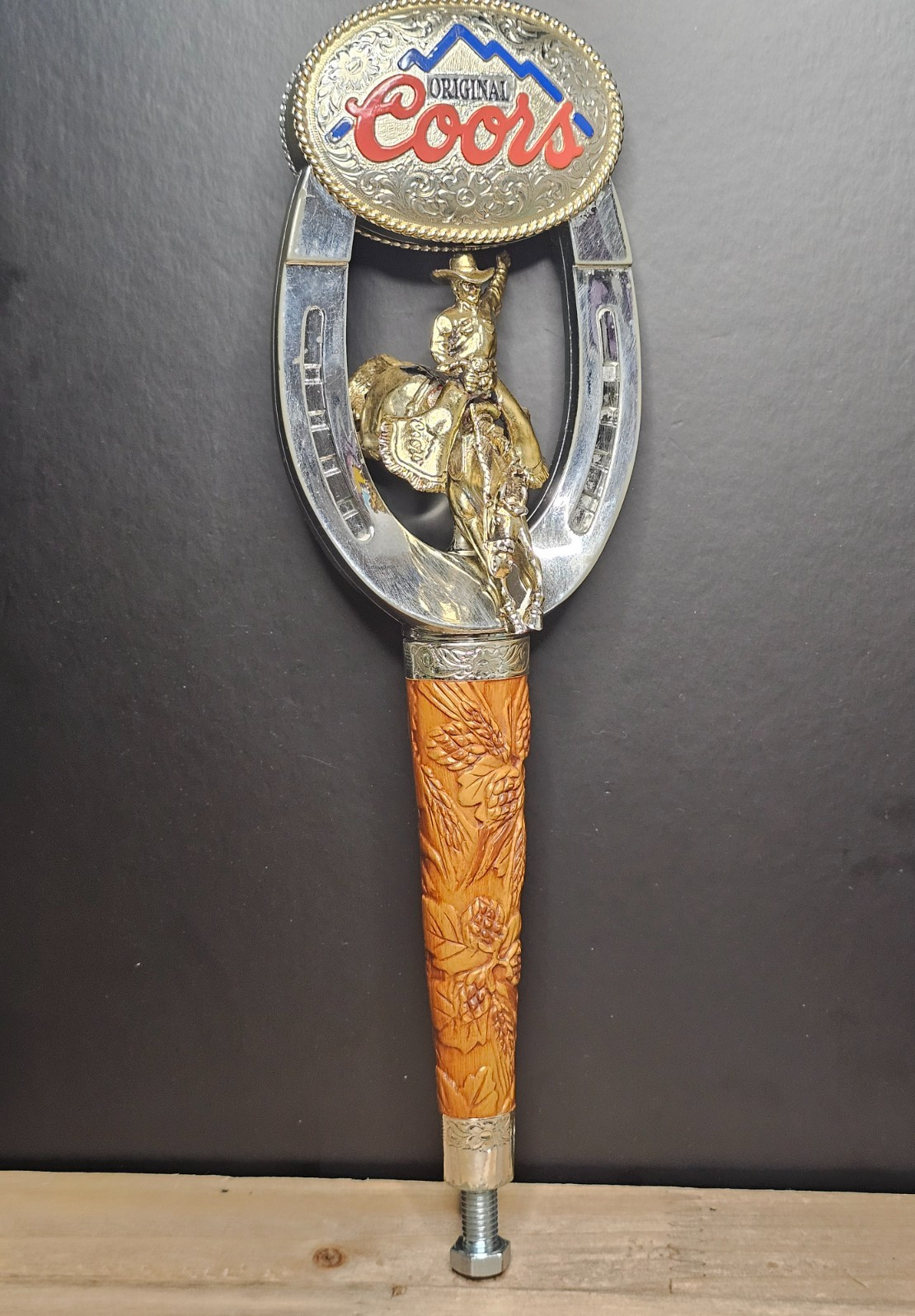 HTF Vintage Coors Beer Tap Handle Cowboy Bronco Horseshoe Rodeo 11.5 inch RARE HTF Vintage Coors Beer Tap Handle Cowboy Bronco Horseshoe Rodeo 11.5 inch RARE