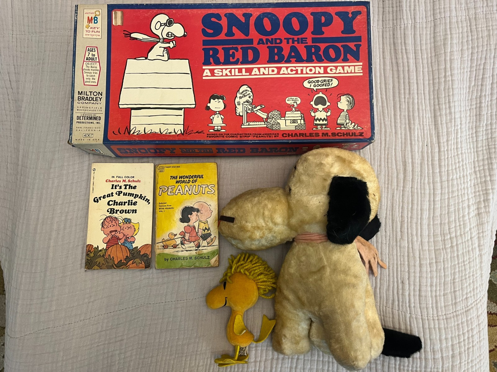 Vintage Peanuts Collection Toy Lot 1960s 1970s Milton Bradley Snoopy & Red Baron