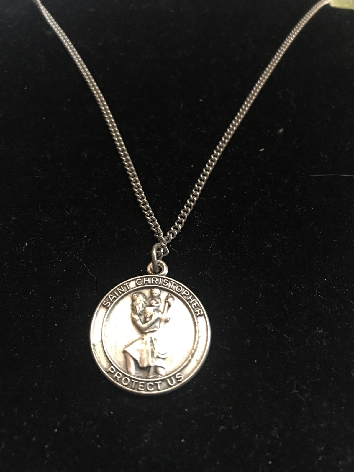Vtg Malco Sterling Silver St. Christopher Pendant / Charm silvertone Chain