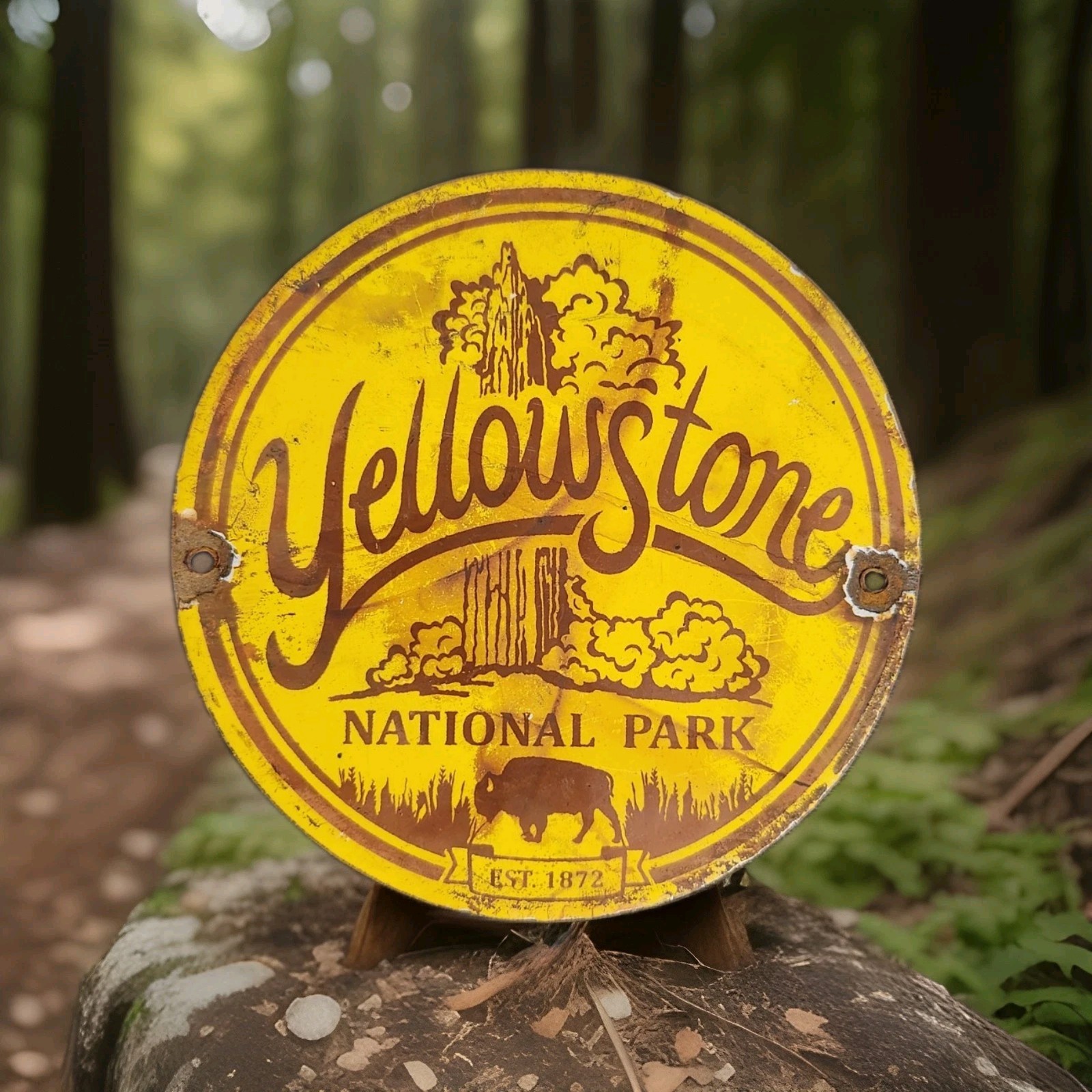 Vintage Yellowstone National Park Porcelain Sign Vintage, Est. 1872, RV Camping Vintage Yellowstone National Park Porcelain Sign Vintage, Est. 1872, RV Camping