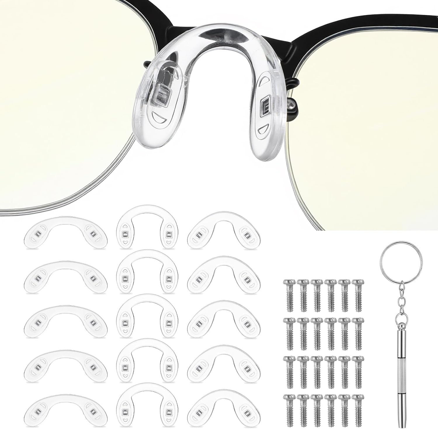 15 Pcs Eyeglasses Nose Pads, Saddle Bridge Nose Pads Soft Silicone Screw-in Eyeg 15 Pcs Eyeglasses Nose Pads, Saddle Bridge Nose Pads Soft Silicone Screw-in Eyeg