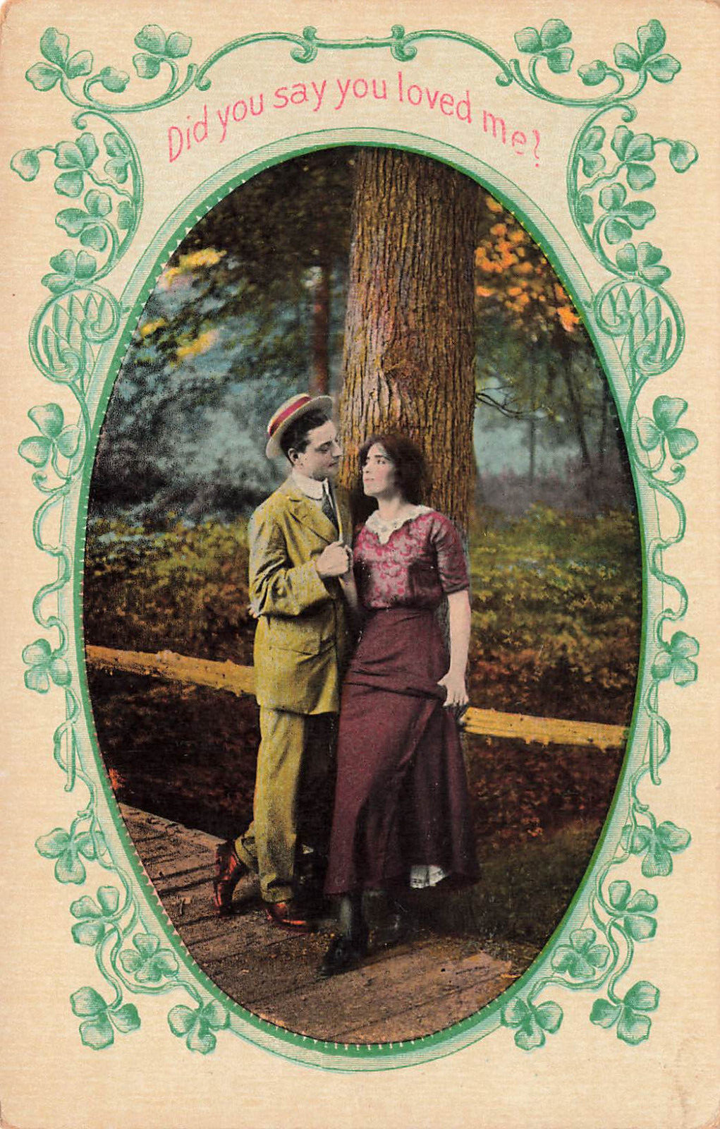 MAN & WOMAN ON PATH ROMANCE POSTCARD 1910 \ MAN & WOMAN ON PATH ROMANCE POSTCARD 1910 \