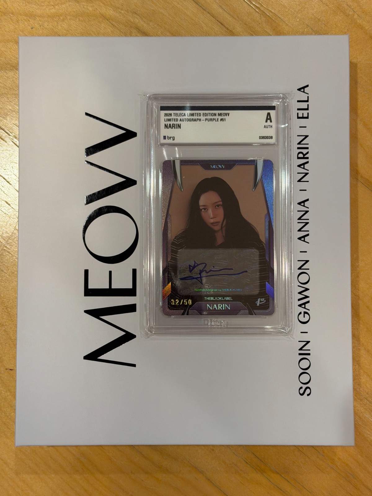 2026 Teleca Limited Edition Meovv Narin Autograph Purple BRG Authentic 2026 Teleca Limited Edition Meovv Narin Autograph Purple BRG Authentic