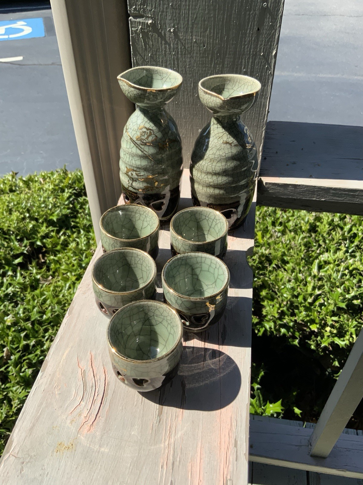Vintage Japanese Somayaki Somaware Japanese reticulated hearts Saki-Tea Set Vintage Japanese Somayaki Somaware Japanese reticulated hearts Saki-Tea Set