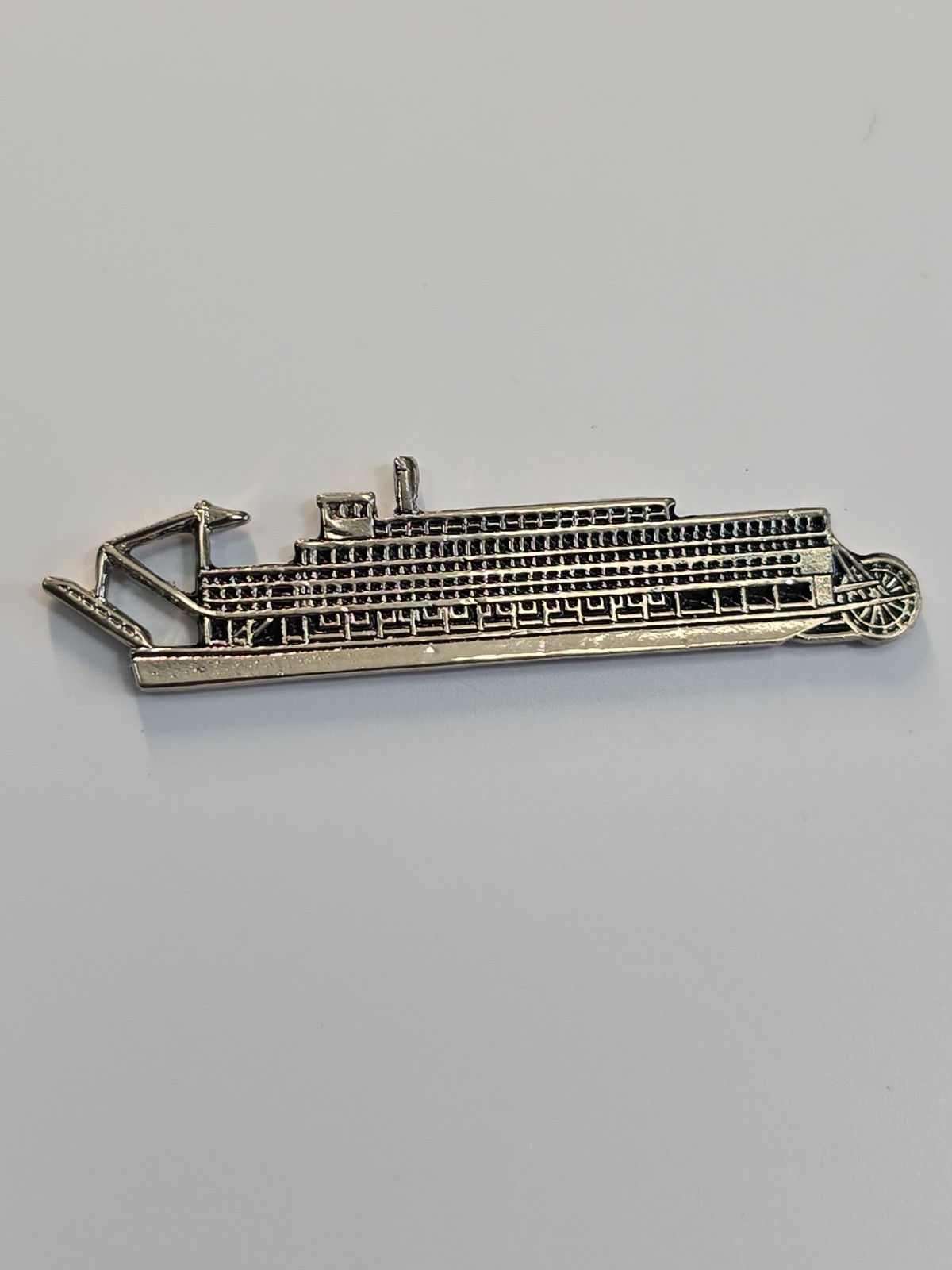 Steamboat Lapel Pin Riverboat Paddlewheel Sternwheel Silver Color