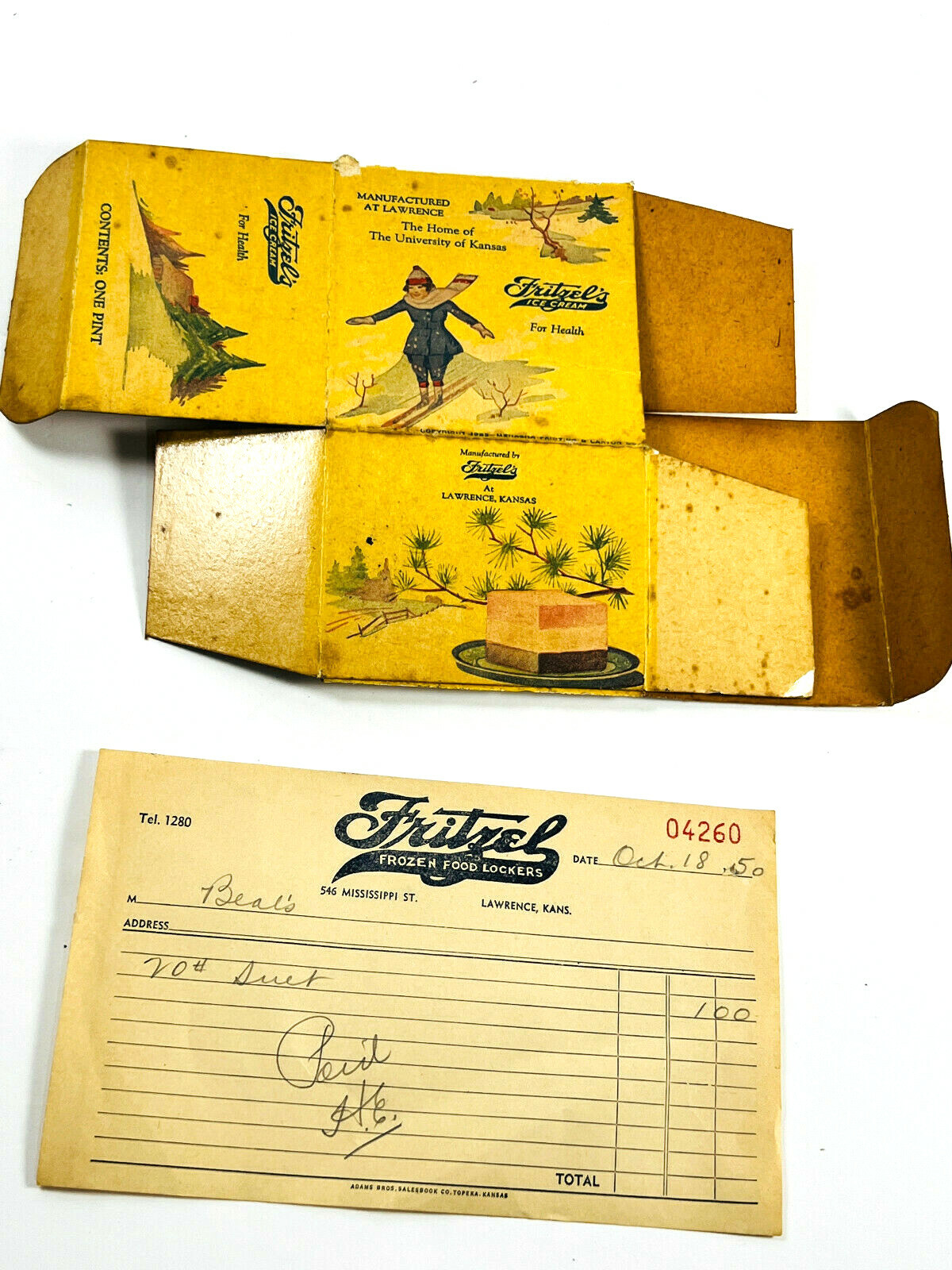 Antique 1920's Fritzel Ice Cream Box Lawrence University of Kansas KS KU adverti Antique 1920's Fritzel Ice Cream Box Lawrence University of Kansas KS KU adverti