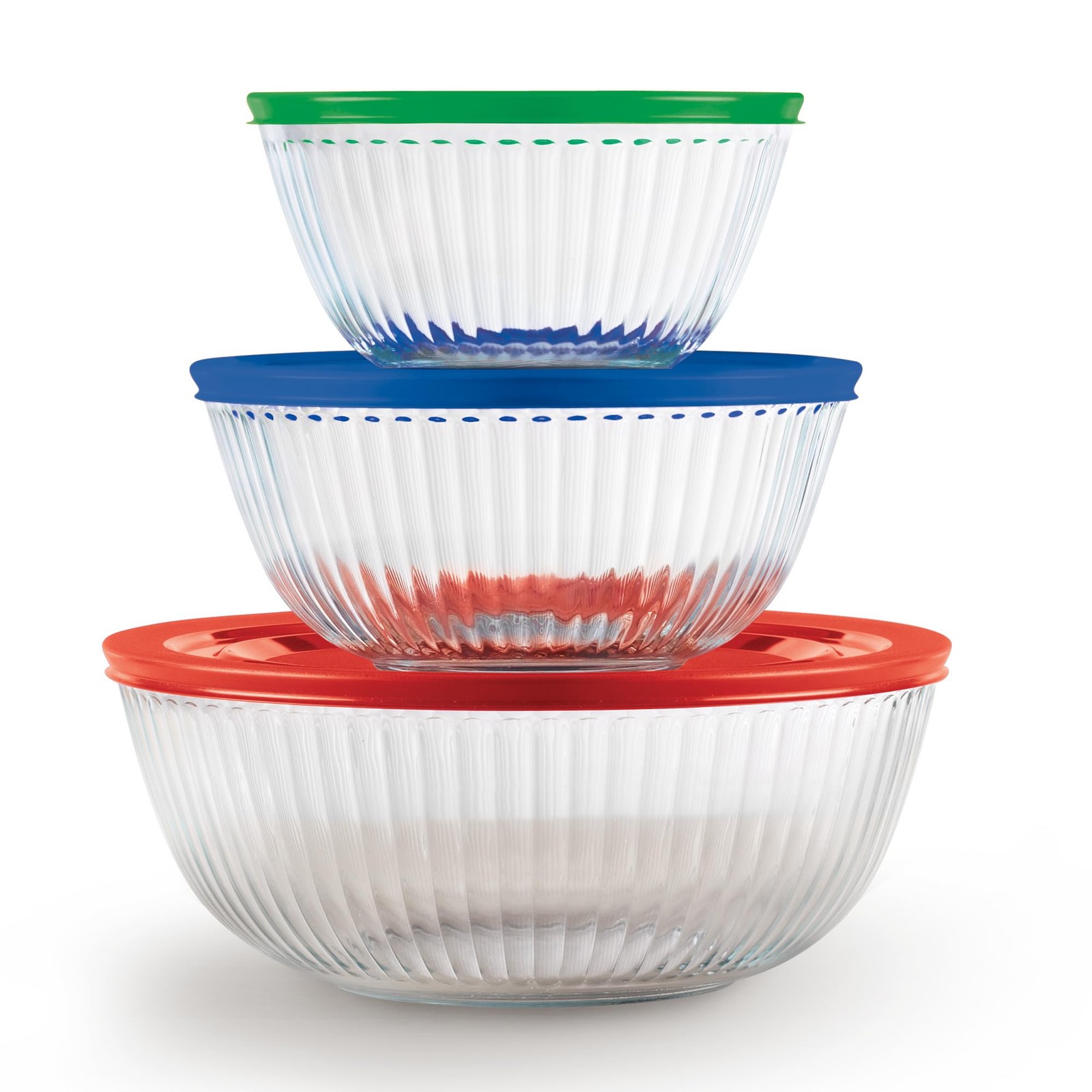 Pyrex Sculpted (3-Pack) Glass Mixing Bowls Set With 6-PC Sculpted,